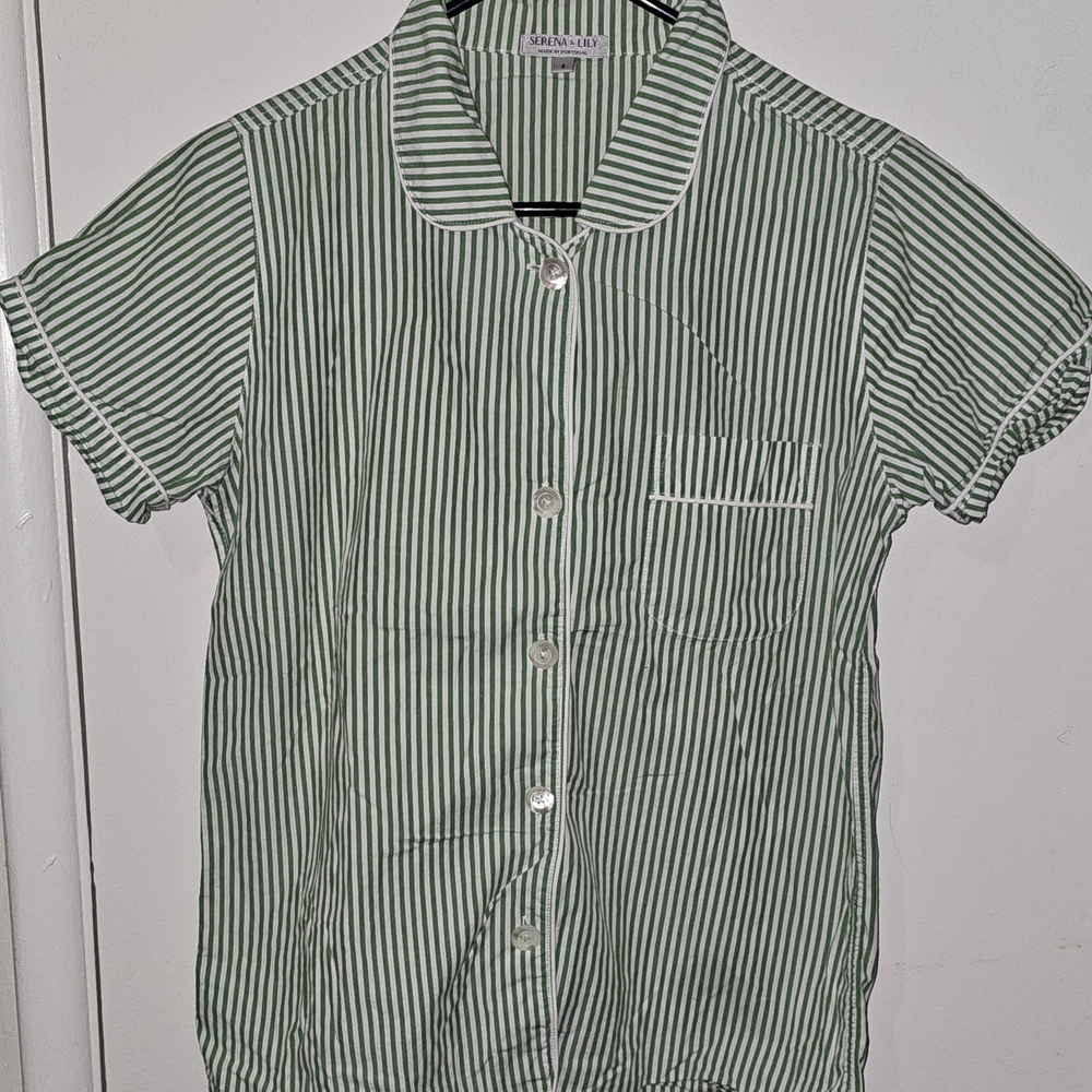 Serena & Lily Green Stripe Cotton Pajama TSerena & Lily Green Striped Pajama Top